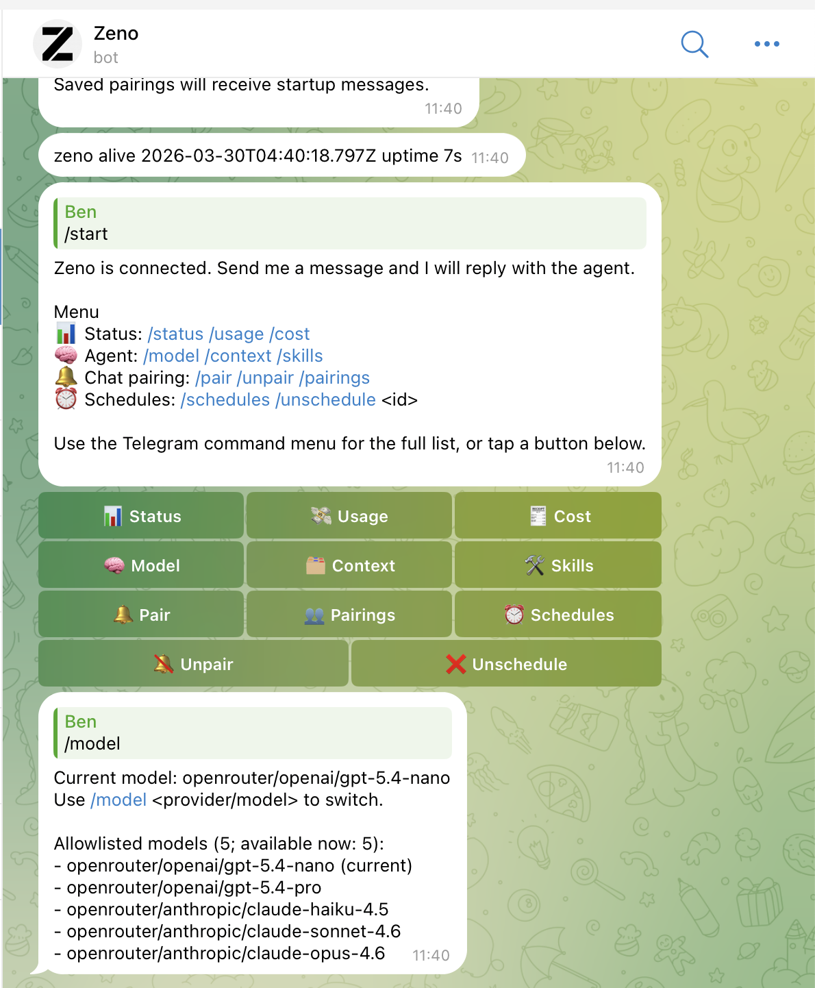 Telegram bot UI preview